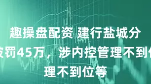 趣操盘配资 建行盐城分行被罚45万，涉内控管理不到位等